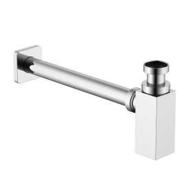 Sifone Tubo di Scarico in Ottone Cromato Quadro per Lavabo Lavandino Bagno da 1.1/4”