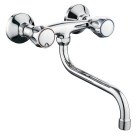 Rubinetto a Muro Down Canna a Esse in Ottone Cucina con Erogazione Orientabile