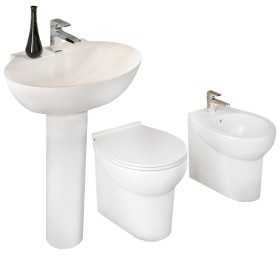 Ogomondo Sanitari A Pavimento + Lavabo Dark Vaso WC + Bidet + Sedile 