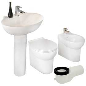 Ogomondo Sanitari A Pavimento + Lavabo Dark Vaso WC + Bidet + Sedile + Curva