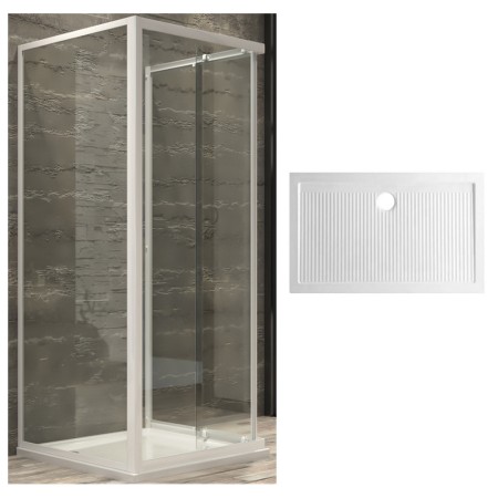 Ogomondo Box Cabina Doccia Corner 3 Lati Cristallo Temprato Trasparente 80x120x80 + Piatto Doccia Porcellana h6,5cm