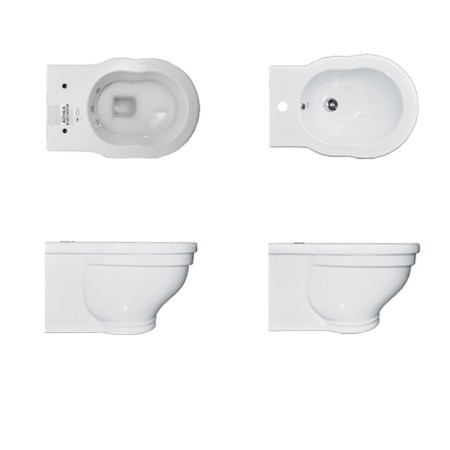Coppia di Sanitari in Ceramica Vaso WC + Bidet Sospesi Althea Royal