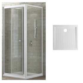 Ogomondo Box Cabina Doccia Corner 3 Lati Cristallo Temprato Trasparente 90x90x90 + Piatto Doccia Porcellana h6,5cm