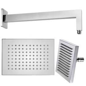 Braccio Doccia Ottone Cromato + Soffione Doccia Rettangolare Ottone Cromato 150x200x8 Mm Spessore 