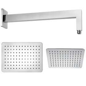 Braccio Doccia Ottone Cromato + Soffione Doccia Rettangolare Acciaio Inox 250x400x2 Mm Spessore