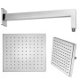 Braccio Doccia Ottone Cromato + Soffione Doccia Quadrato Ottone Cromato 400x400x8 Mm Spessore