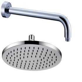 Braccio Doccia Ottone Cromato + Soffione Doccia Ovale Ottone Cromato 170x250x8 Mm Spessore