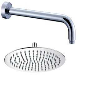 Braccio Doccia Ottone Cromato + Soffione Doccia Ovale Acciaio Inox 200x300x2 Mm 