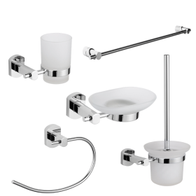 Set Accessori da Bagno 5 Pezzi Cromo Vetro Satinato