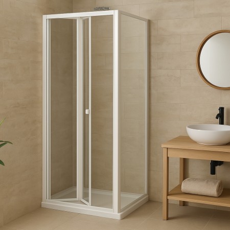 Porta doccia a soffietto  book cristallo temprato profilo bianco bianco 