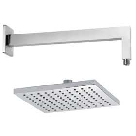 Braccio Doccia Ottone Cromato + Soffione Doccia Quadrato Ottone Cromato 200x200x8 mm