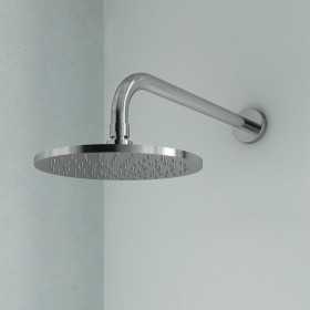 Braccio Doccia Ottone Cromato + Soffione Doccia Tondo Ottone Cromato Diam 300x8 Mm Spessore