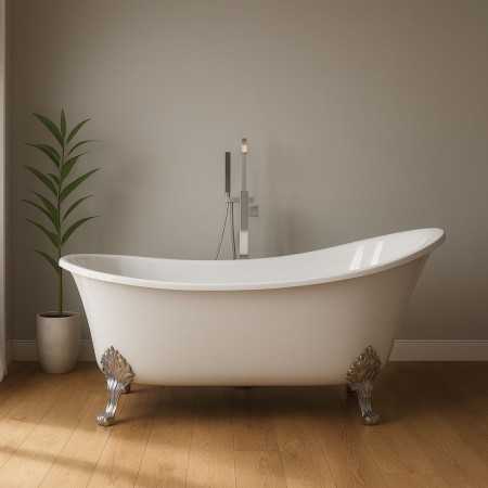 Vasca Da Bagno Free Standing Ovale con Piedini Bianco Lucido 160 x 75 x 84cm