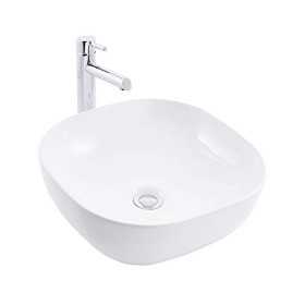 Lavabo Da Appoggio Ceramica Bianco Quadrato Tondeggiante 44x44x14 Cm