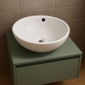 Lavabo Da Appoggio Ceramica Bianco Tondo Lavello Arredo Bagno cm 42x42x17,5