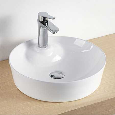 Lavabo Da Appoggio Ceramica Bianco Tondo Lavandino Arredo Bagno 43x43x12 Cm