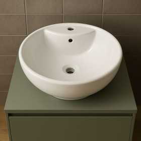 Lavabo D'appoggio Ceramica Bianco Tondo Lavandino Arredo Bagno cm 46x46x17