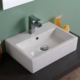Lavabo Da Appoggio Ceramica Bianco Rettangolare Lavandino Bagno 58x46x16 Cm