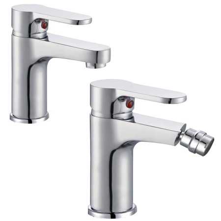 Miscelatore Rubinetto Bidet Cromato + Miscelatore Rubinetto Lavabo Cromato 