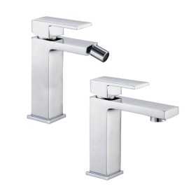 Miscelatore Rubinetto Bidet Cromato + Miscelatore Rubinetto Lavabo Cromato Bagno Casa