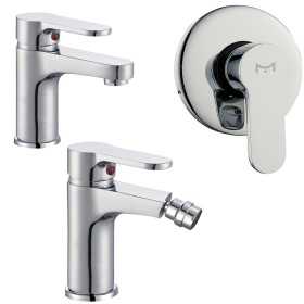 Miscelatore Rubinetto Bidet Cromato + Miscelatore Rubinetto Lavabo Cromato + Miscelatore Doccia Ad Incasso Da Parete 