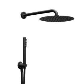 Kit doccia con soffione tondo nero doccetta e presa acqua con flessibile in pvc per il bagno