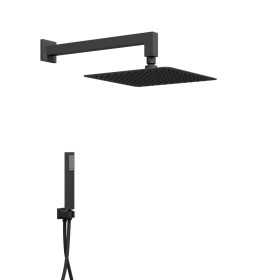 Kit doccia con soffione quadrato nero braccio presa acqua doccetta flessibile in pvc per il bagno