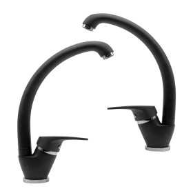 Set 2 pezzi Miscelatore Ottone Nero Lavello Cucina Oslo Erogazione Orientabile