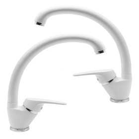 Set 2 pezzi Miscelatore Ottone Bianco Lavello Cucina Oslo Erogazione Orientabile