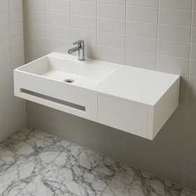 Lavabo in artificial stone bianco opaco matt modello Alex sospeso con porta salviette