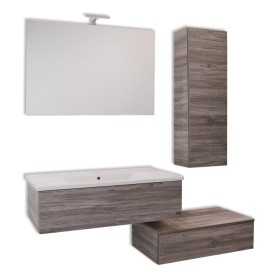 Mobile da bagno sospeso Wonder Cenere con lavabo specchio e Pensile