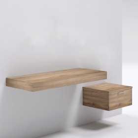 Mensolone in laminato sospeso per lavabi da appoggio e cassettiera Noce Tranche
