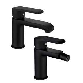 Coppia di Miscelatore Rubinetto Bidet e Miscelatore Lavabo Linea Puma Nero Opaco