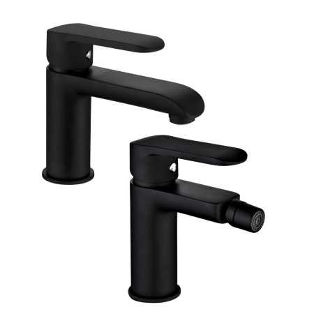 Coppia di Miscelatore Rubinetto Bidet e Miscelatore Lavabo Linea Puma Nero Opaco