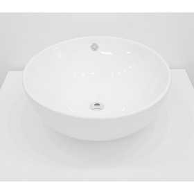 Lavabo Da Appoggio Ceramica Bianco Tondo Lavandino Diametro 44 cm
