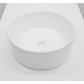 Lavabo Da Appoggio Ceramica Bianco Tondo Lavandino Diametro 41,5 cm