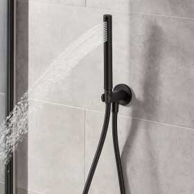Kit Set Doccia Ottone Nero Opaco Con Supporto Presa Acqua Tondo Ogomondo