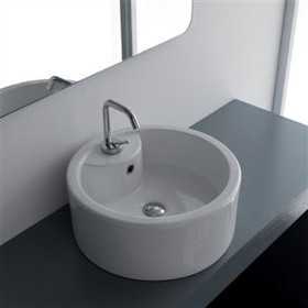 Lavabo Da Appoggio Ceramica Bianco Tondo Lavandino Lavello Arredo 46x46x16 Cm