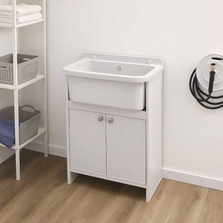 Mobile Lavatoio Salvaspazio a 2 Ante in Pvc Pancrazio 55x34xh80 Cm Negrari