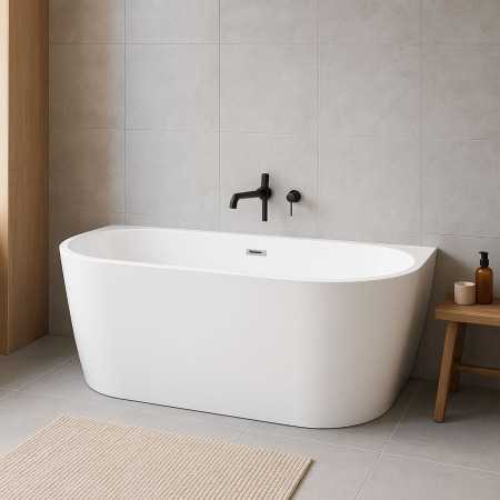 Vasca Da Bagno Filo Parete Semicircolare Acrilico Bianco Lucido 150 x 80 x 58 cm