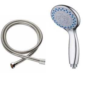Doccetta 5 Funzioni Multigetto Anticalcare Abs Cromo Satinato + Tubo Flessibile Acciaio Inox Estensibile cm 150 