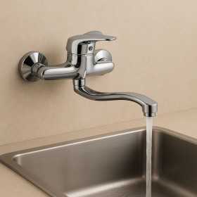 Miscelatore A Muro Milano Plus in Ottone Lavello Cucina con Erogazione Orientabile