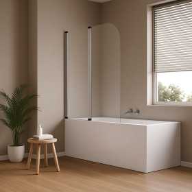 Parete Sopra Vasca Due Ante Orientabili Vetro Temperato 4mm 140x120cm Cromo Lucido
