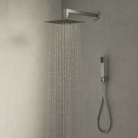 Set Per Doccia Soffione Quadro In Acciaio Inox 25x25 Centimetri Effetto Spazzolato