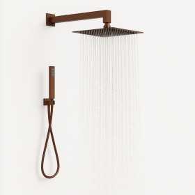 Set Per Doccia Soffione Quadro In Acciaio Inox 25x25 Millimetri Color Oro Rosa