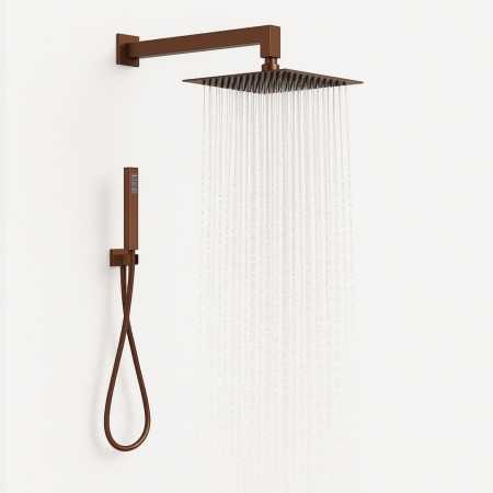 Set Per Doccia Soffione Quadro In Acciaio Inox 25x25 Millimetri Color Oro Rosa