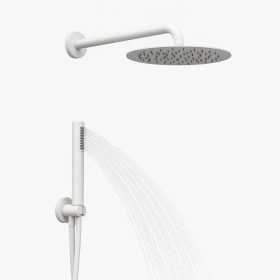 Set Per Doccia Soffione Tondo In Acciaio Inox 250 Millimetri Color Bianco Opaco