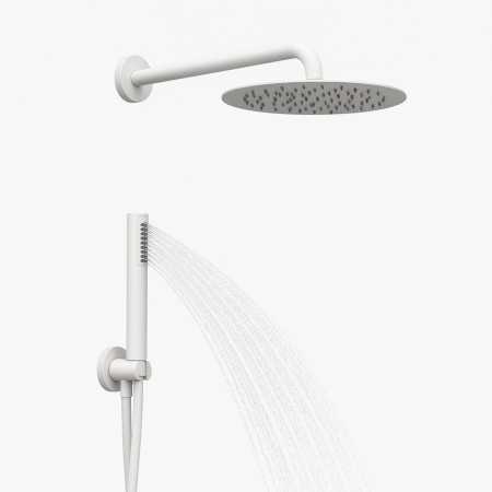 Set Per Doccia Soffione Tondo In Acciaio Inox 250 Millimetri Color Bianco Opaco