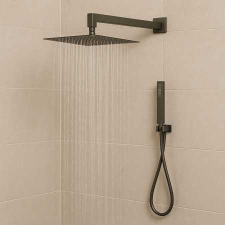 Set Per Doccia Soffione Quadro In Acciaio Inox 25x25 Millimetri Canna Di Fucile