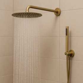 Set Per Doccia Soffione Tondo In Acciaio Inox 250 Millimetri Finitura Oro